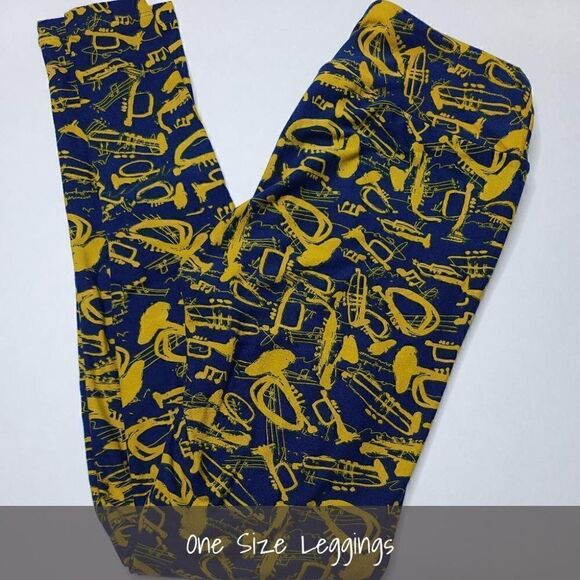 LuLaRoe OS Leggings Musical Instruments Navy Blue NEW - Picture 1 of 1